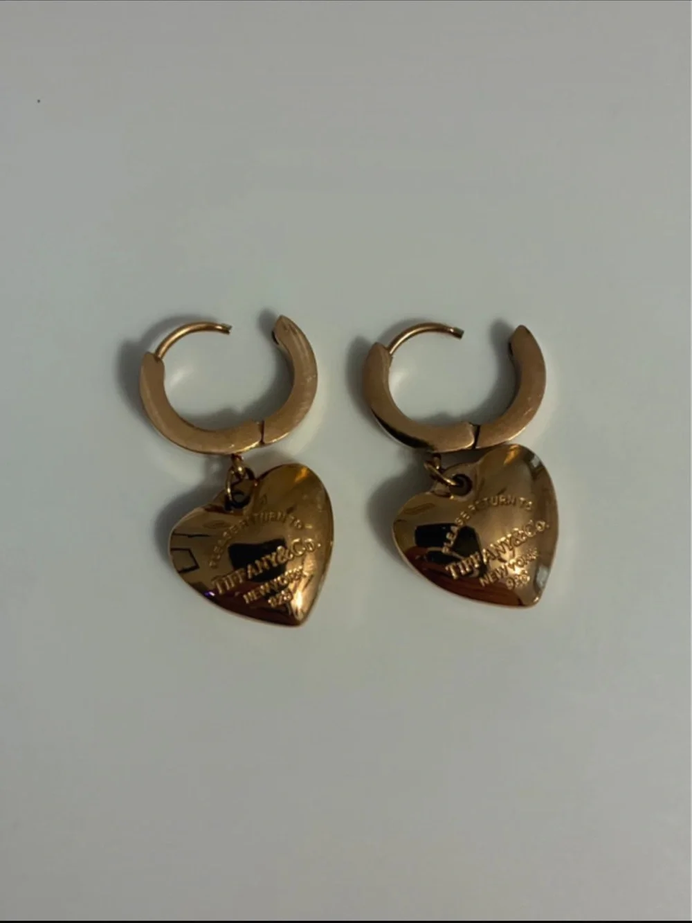 Vintage Rose Gold Heart Dangle Hoop Earrings